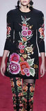 Floral-Embroidered Black Tunic-Dress
