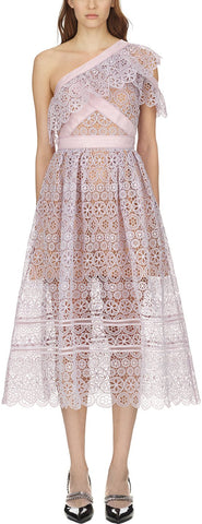 One Shoulder Frill Circle Floral Lace Dress