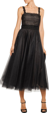 Black Layered Tulle Midi Dress