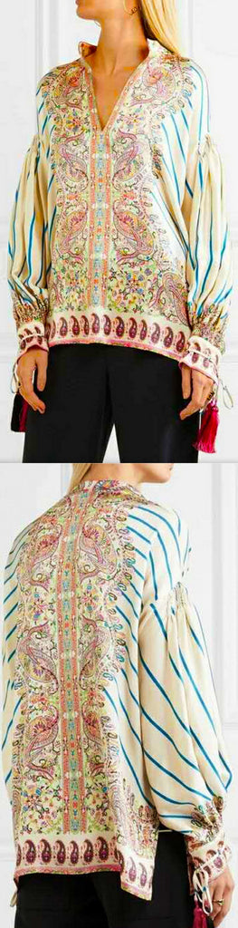 Tassel Printed Twill Blouse