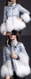 Short Puffer Down Coat with Sheep Wool/Fur, Silver