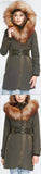 Belted Fox-Fur-Hooded Quilted Coat, Military Green