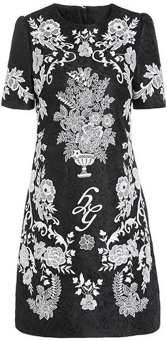 Floral-Embroidered Jacquard Dress