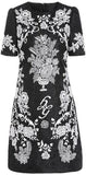 Floral-Embroidered Jacquard Dress
