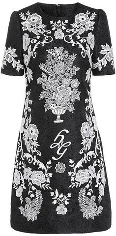 Floral-Embroidered Jacquard Dress