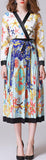 Shell Printed Pleated Wrap Dress