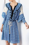 Printed Ruffle-Trim Mini Dress with Drawstring Waist
