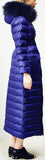 Belted Paneled Fur-Hooded Long Puffer Coat
