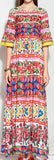 Crystal-Button Embellished Mambo Print Gown