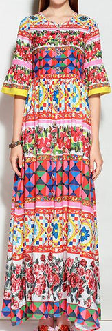 Crystal-Button Embellished Mambo Print Gown