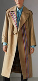 Striped Ribbon Cotton Gabardine Trench Coat