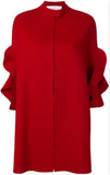 Ruffled Brushed Wool and Cashmere-Blend Cape, Red