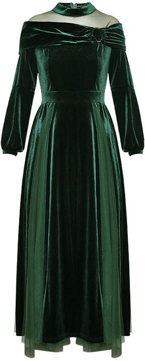 Velvet & Tulle Gown in Green