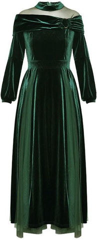 Velvet & Tulle Gown in Green