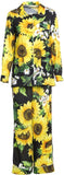 Sunflower Print Silk Pajama Top & Pant Set - DESIGNER INSPIRED FASHIONS