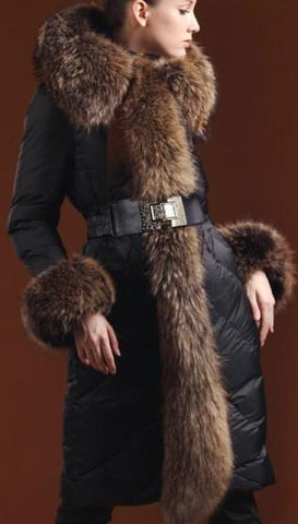 Belted Fur-Trim Puffer Coat