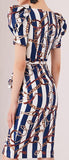 Striped Printed Puff-Sleeve Dress | DESIGNER INSPIRED FASHIONS