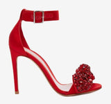 Bow Embroidered Sandals, Red