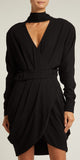 Black Wrap-Front Stretch-Crepe Mini Dress