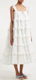 Tiered Cotton Midi Dress, White | DESIGNER INSPIRED FASHIONS