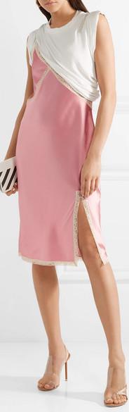 Layered Lace-Trimmed Satin and Jersey Dress