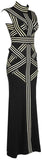 Ring-Embellished Striped Stretch Gown
