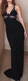 Black Sheer-Paneled Long Evening Dress