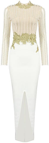 Embroidered Pearl-Embellished Maxi Dress