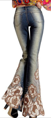 Embellished Light Faded Flare Jeans - DESIGNER INSPIRED FASHIONS