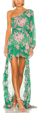 Jules One-Shoulder Floral-Print Chiffon Dress | DESIGNER INSPIRED FASHIONS