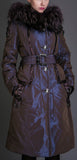Metallic Down Fill Coat with Faux Fur Collar, Blue