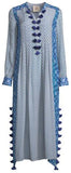 V-Neck Long-Sleeve Printed Georgette Midi Kaftan with Tassel Trim
