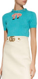 Embellished Ribbon Knit Short-Sleeve Sweater