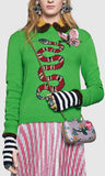 Butterfly-Embroidered Snake Intarsia Knit Sweater in Green - DESIGNER INSPIRED FASHIONS