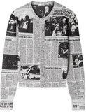 Cropped Jacquard-Knit Newspaper Cardigan