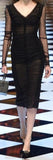 Black Ruched Tulle Fitted Midi Dress | DESIGNER INSPIRED FASHIONS
