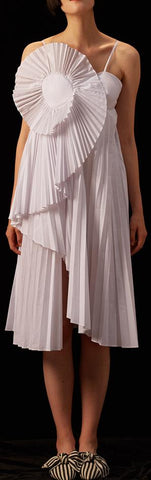 Pleated Ruffle Fan Dress, White
