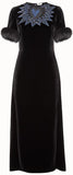Short-Sleeve Fur Cuffs Velvet Midi Cocktail Dress with Heart Embroidery