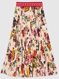 'Garden Exclusive' Printed Neck-Tie Blouse & Pleated Skirt in White - DESIGNER INSPIRED FASHIONS