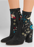Printed Suede Ankle Boots in Black - DESIGNER INSPIRED FASHIONS
