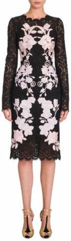 Black Lace Dress with Floral Embroidery
