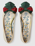 Leather Ballet Flat with Web Bow - White or Blue