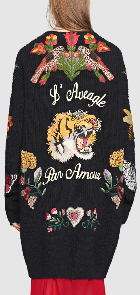 Black Oversized Embroidered Cardigan Sweater - DESIGNER INSPIRED FASHIONS