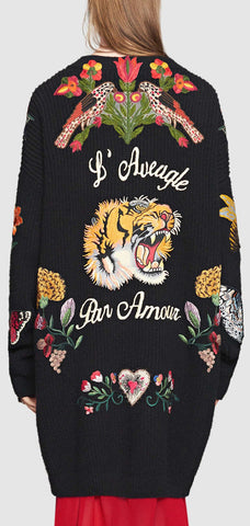 Black Oversized Embroidered Cardigan Sweater - DESIGNER INSPIRED FASHIONS