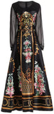Long Print A-Line Gown - Black