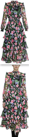 Floral Print Tiered Smocked Dress