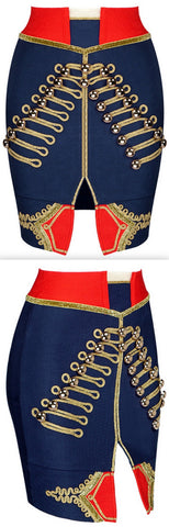 Embellished Military Stretch Mini Skirt