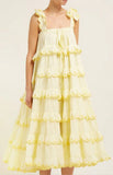 Tiered Cotton Midi Dress, Yellow | DESIGNER INSPIRED FASHIONS