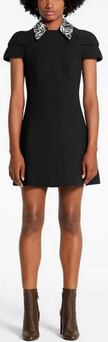 Dress with Embroidered Printed Collar, Black | DESIGNER INSPIRED FASHIONS