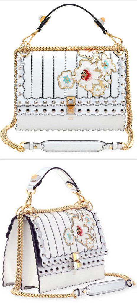 'Kan I' Floral-Appliqu̩ Leather Shoulder Bag - White/Silver